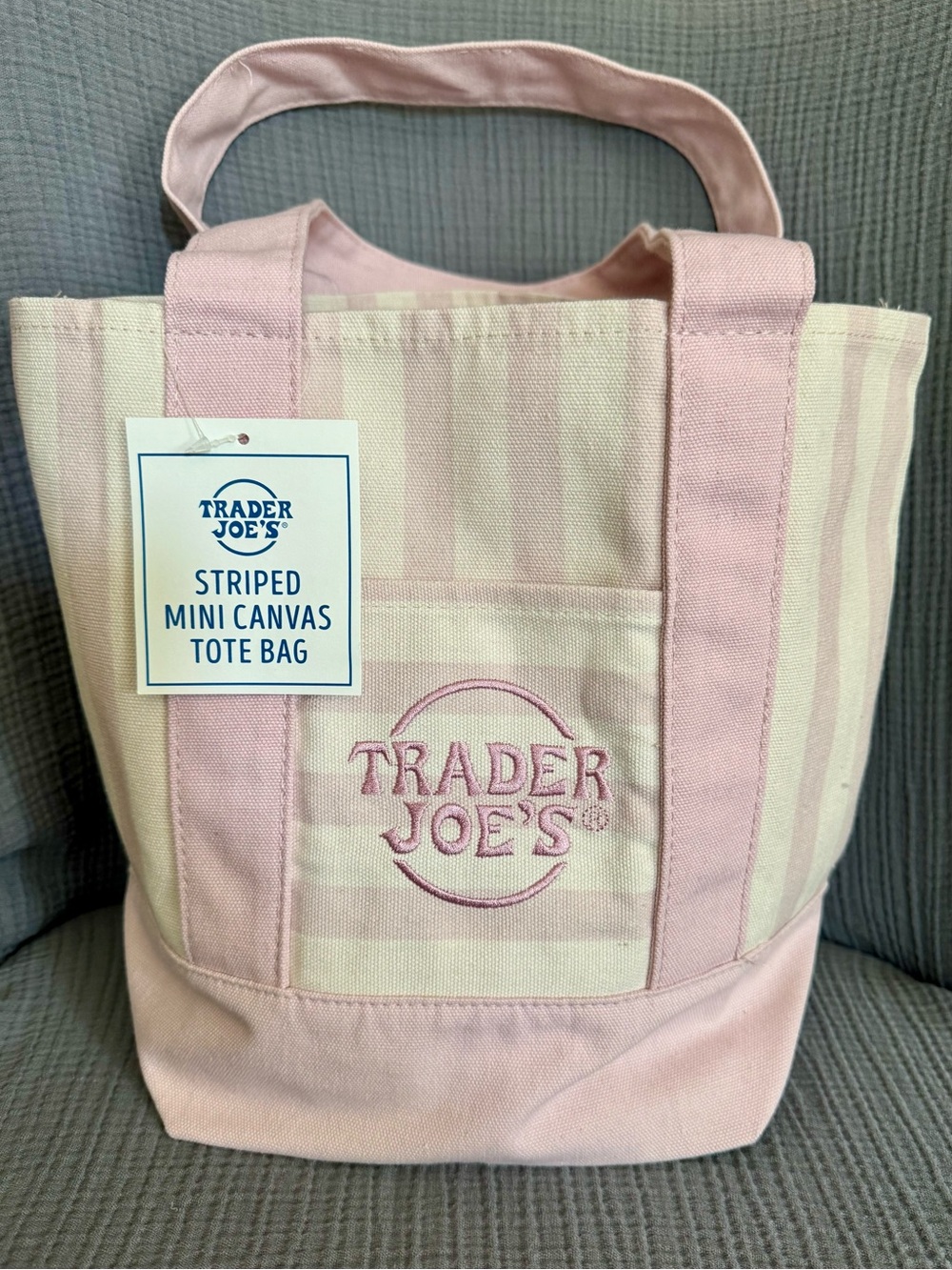BNWT Trader Joe's Pastel Stripe Mini Tote - Pink